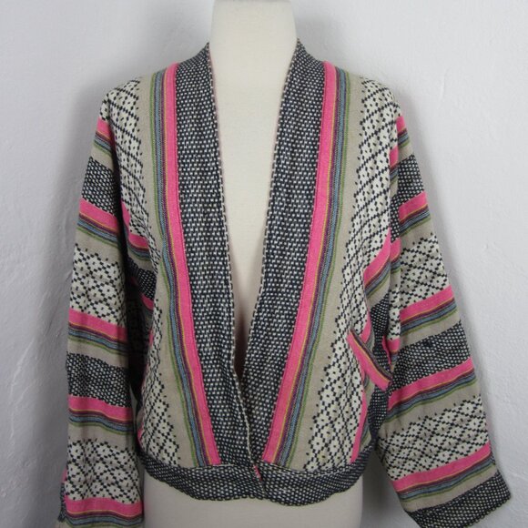 Free People Spirit Jacket Size XS Pink Woven Stripe Cropped Oversized - Picture 1 of 6